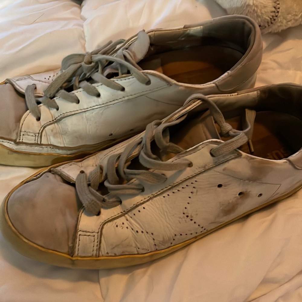 White golden goose tennis shoes